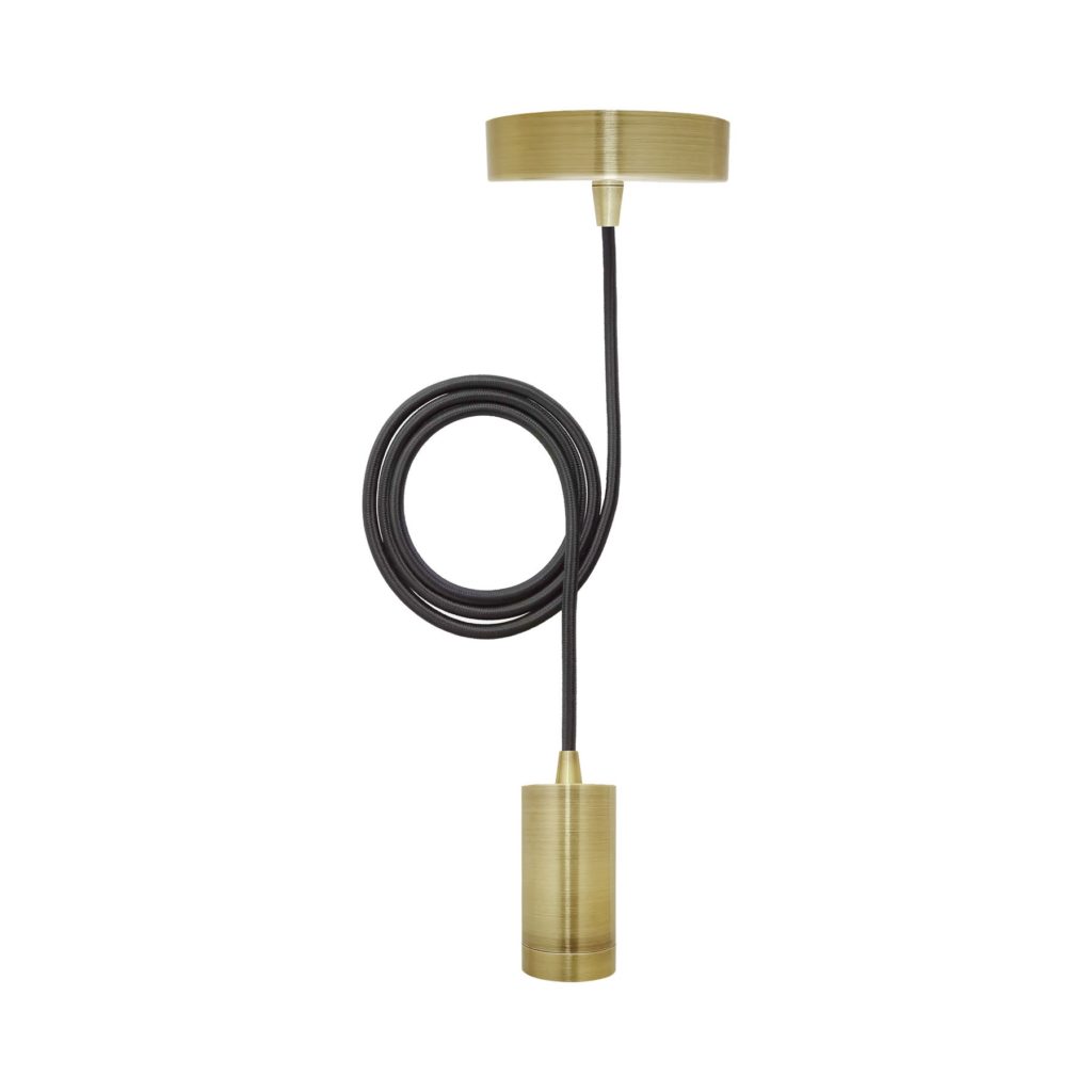 Modern Bronze Ceiling Pendant Light With Black Twisted Flex And ES E27 Lampholder