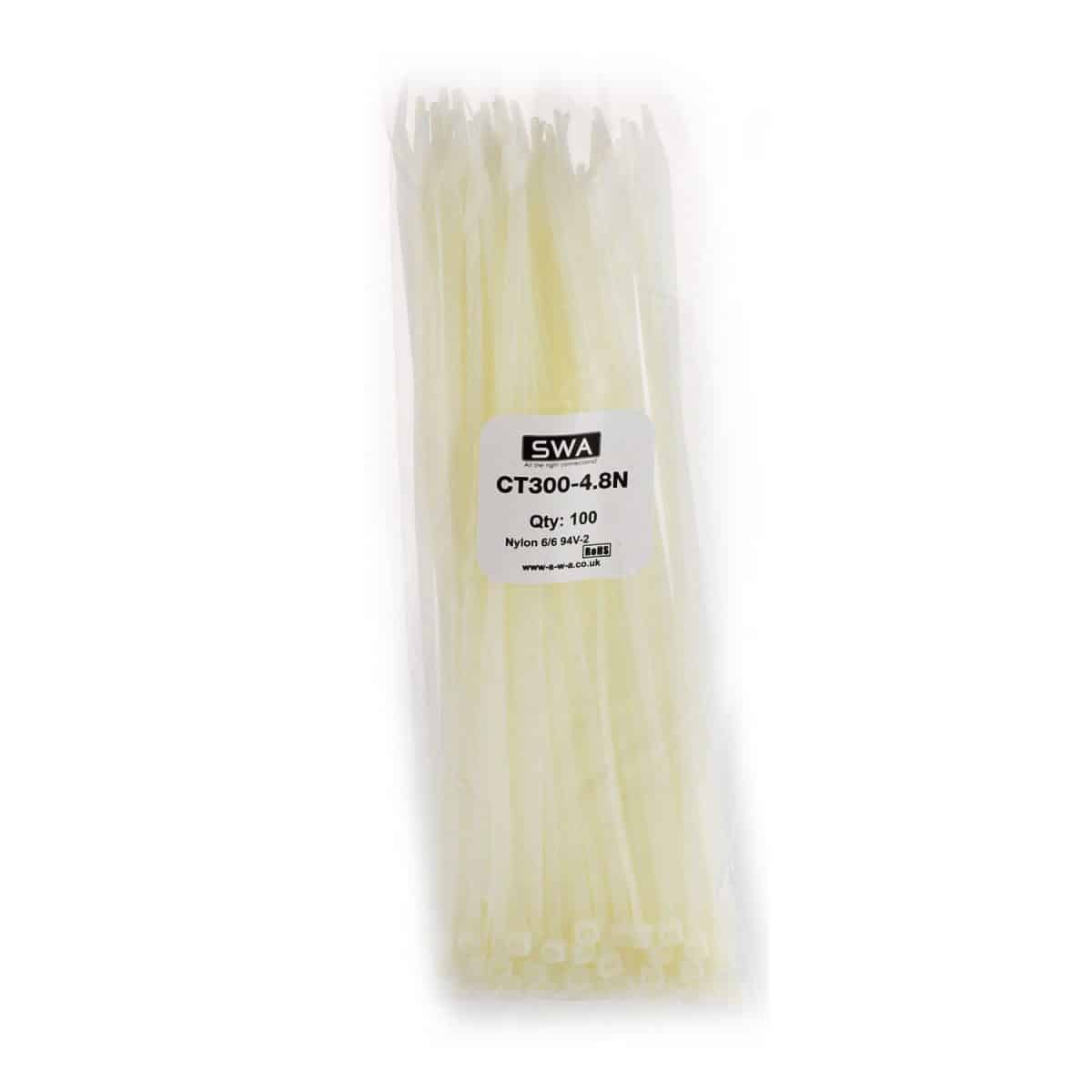 White Cable Ties - 295mm X 4.8mm - Pack of 100