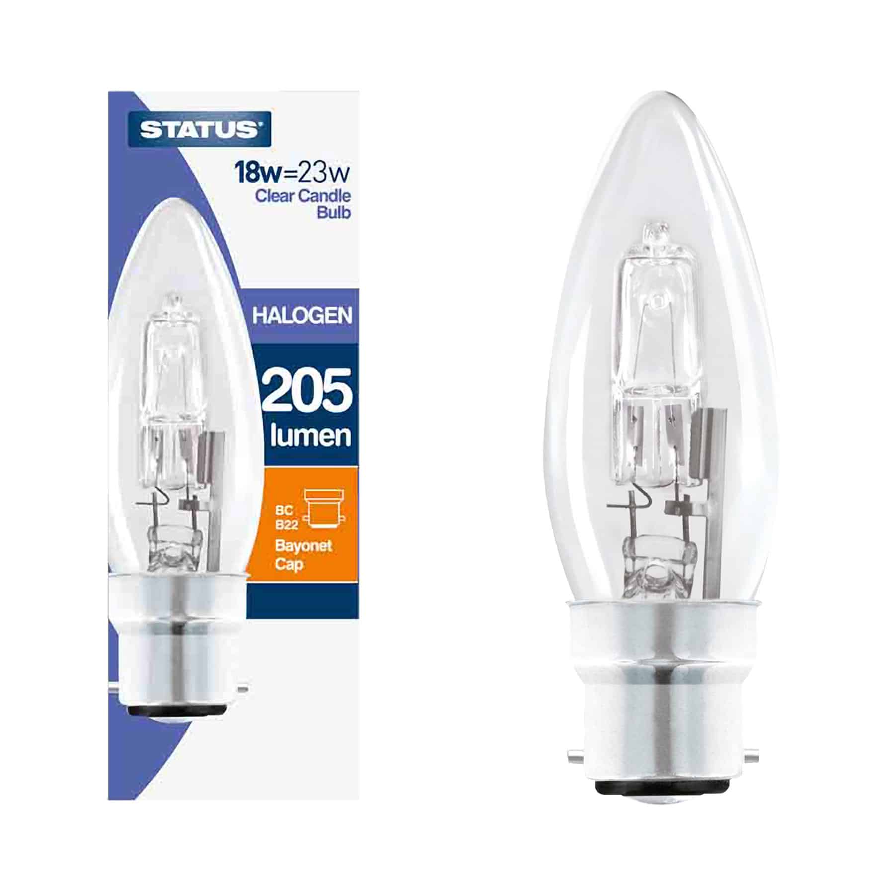 Clear Halogen candle bulb 18 Watt 205 lumens BC/B22 Bell brand